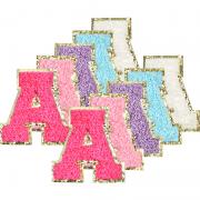 10Pcs Self Adhesive Chenille Letter Patches Iron on Varsity Preppy Letter Patches Stick on Glitter Fuzzy Letters for Clothing Bag Laptop Phone Case（A）
